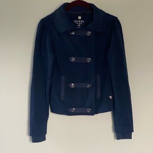 Guess Navy Double Breasted Jacket With Hood Size XS